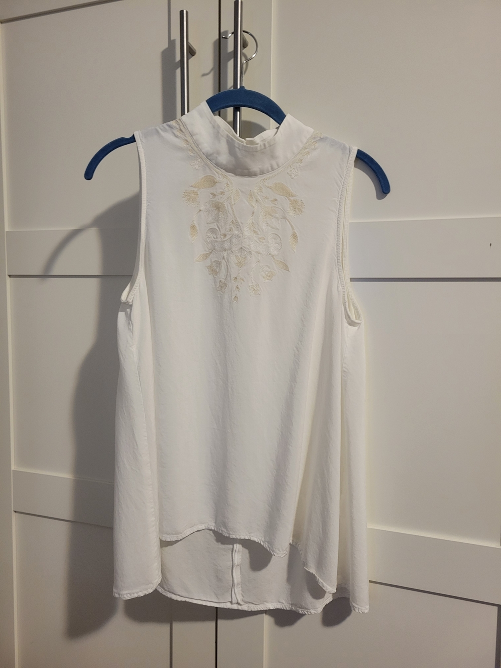 Pendleton Cream Cotton High Neck Sleeveless Embroidered Camisole